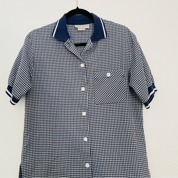 DonnKenny Classics woman gingham navy top size 10 medium button-down vintage - Picture 4 of 8